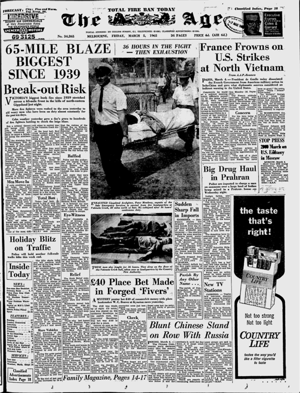 Front page of The Age newspaper - 5 March 1965